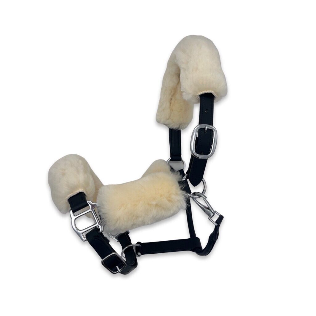 Sheepskin Headcollar 4 piece fluffy Set covers- Natural / Cream