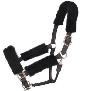 sheepskin headcollar 4 piece fluffy set covers black