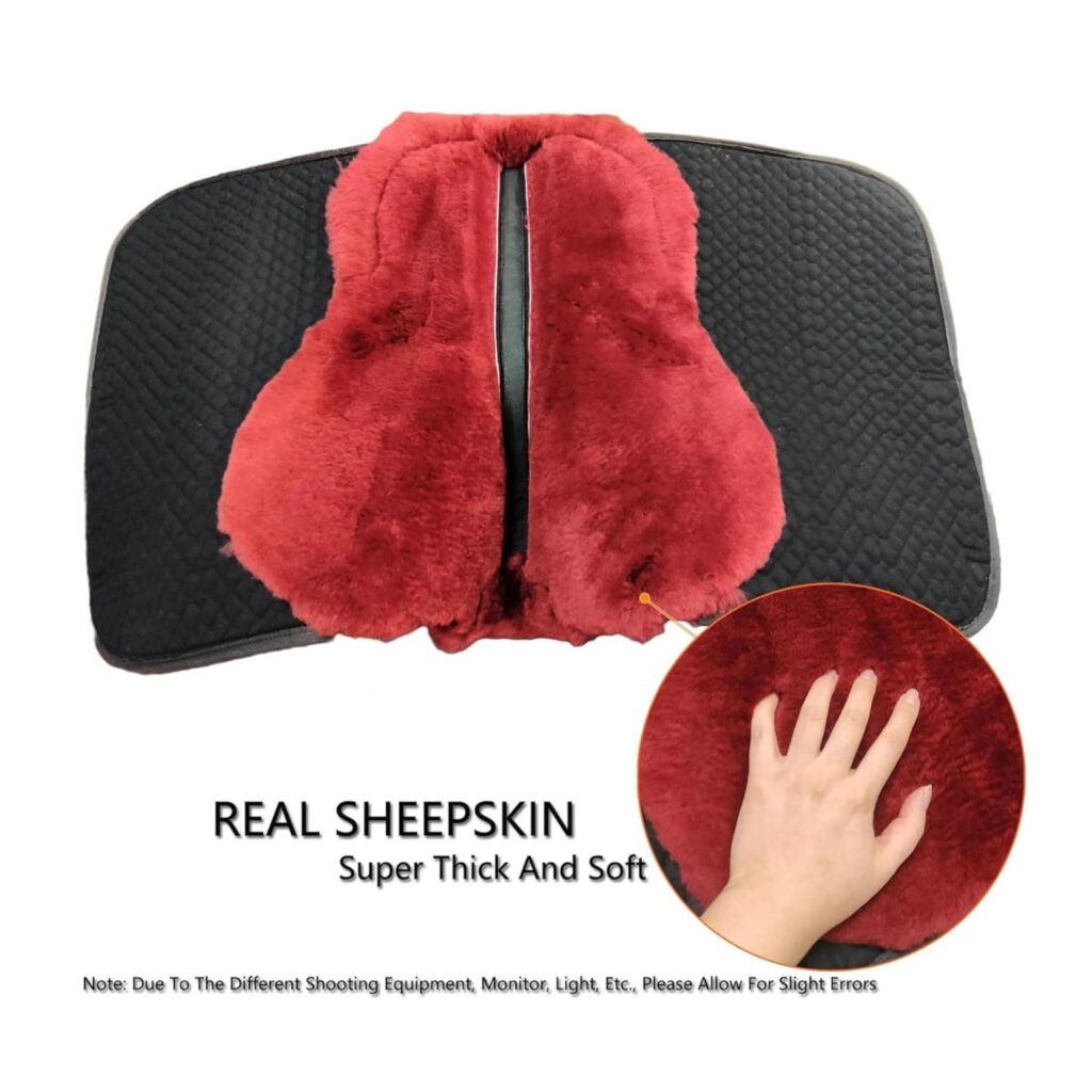 English Saddle Pad with Sheepskin Trim – Dark/Red detail image