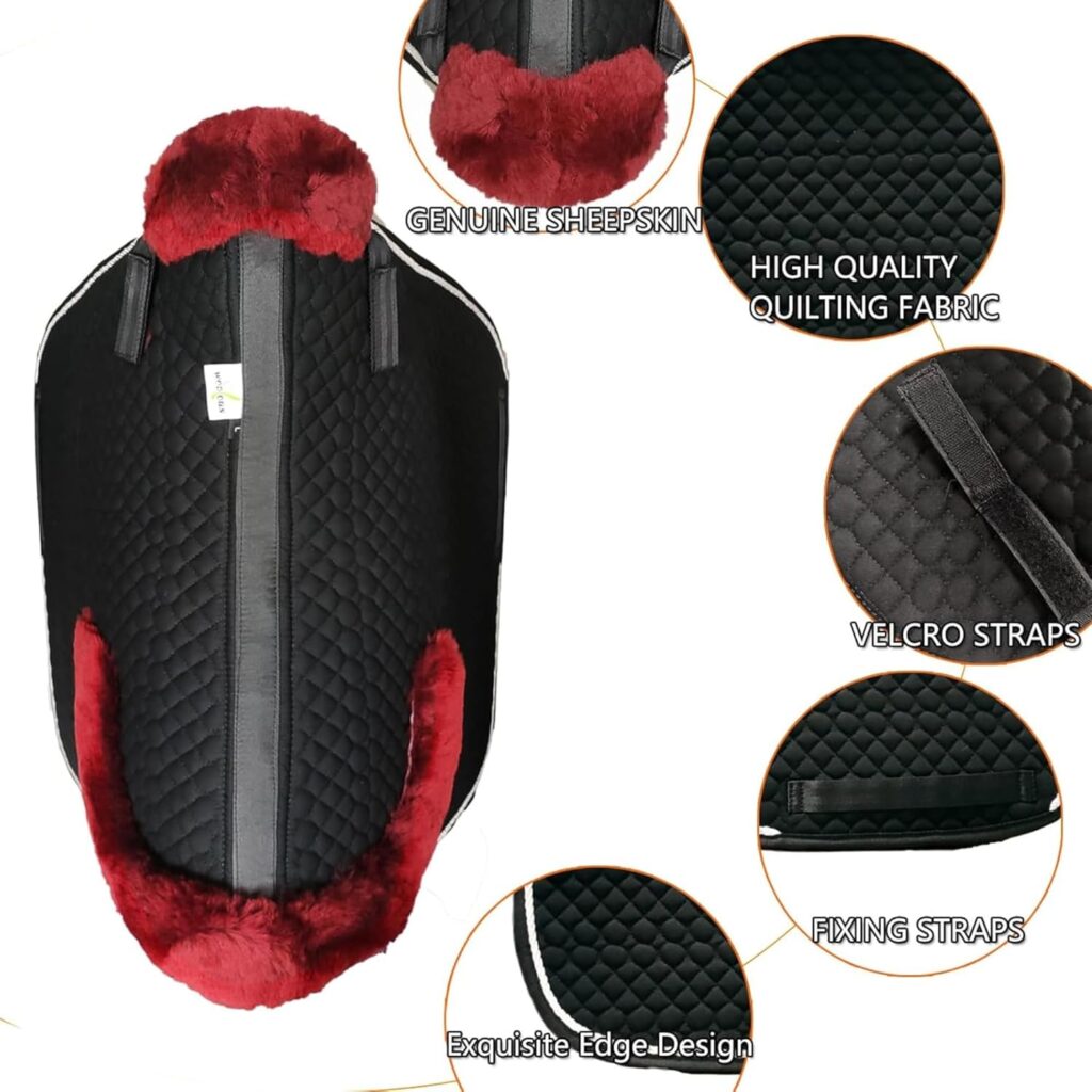English Saddle Pad with Sheepskin Trim – Dark/Red detail image