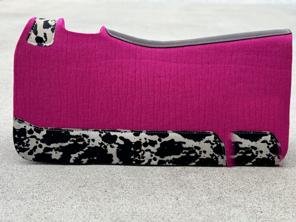Pink Hair On Cowhide Black White Saddle Pad