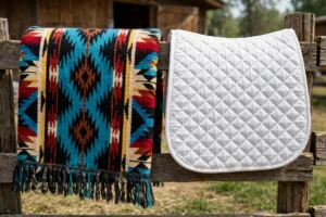 Western and English saddle pads shown side by side for comparison