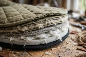 Close-up of quilted saddle pad layers showing thickness